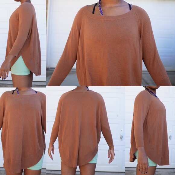 EXPRESS Terracotta Brown Rounded Hem Raglan Sweater - Size XS (NWOT) - Picture 3 of 14